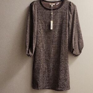 Max Studio Textured Brown Long Sleeve Dress